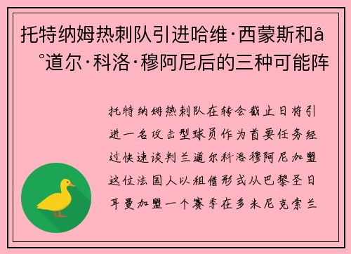 托特纳姆热刺队引进哈维·西蒙斯和兰道尔·科洛·穆阿尼后的三种可能阵容